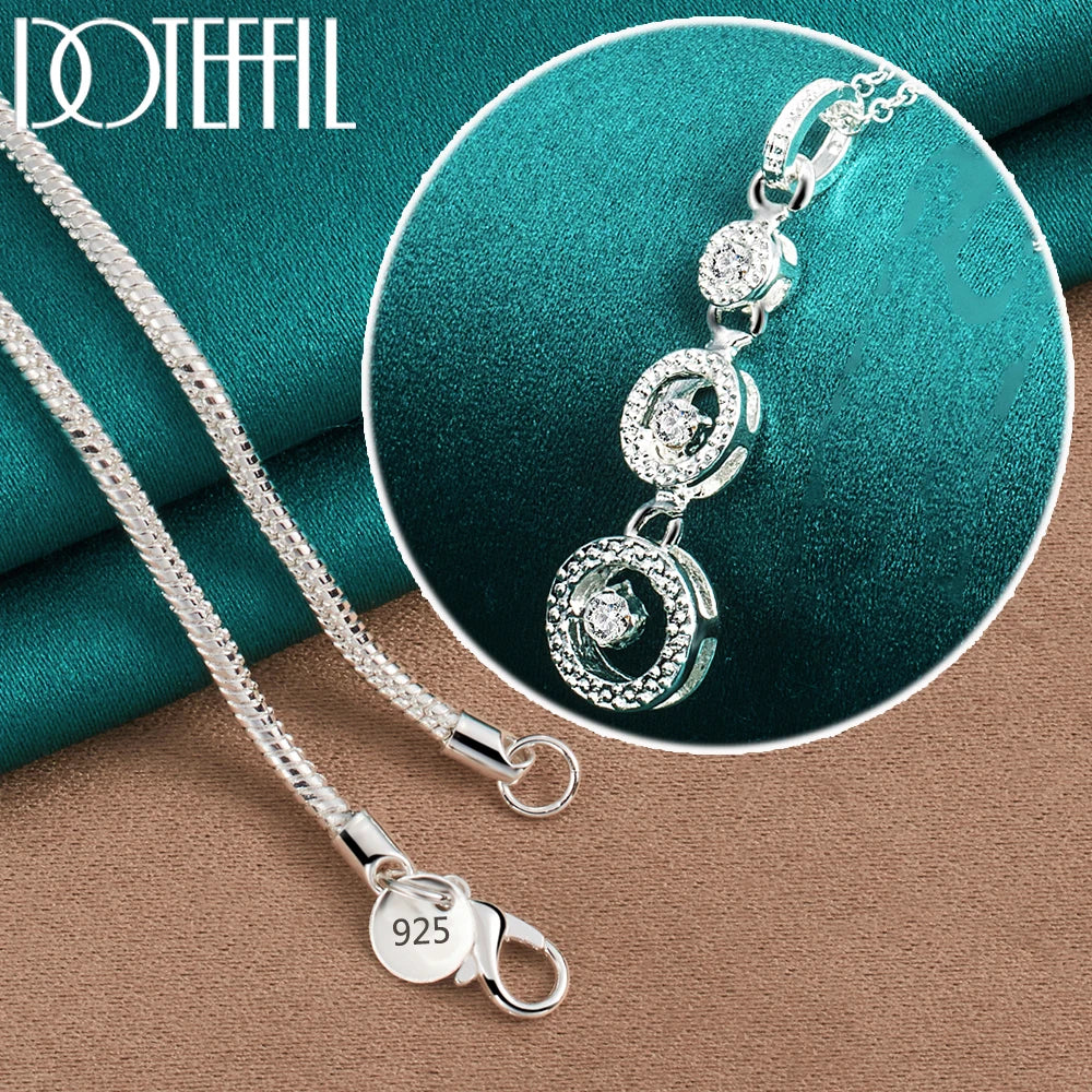 DOTEFFIL 925 Sterling Silver Three Round Circle AAA zircon Pendants Necklace 18 inch Chain For Woman Wedding Engagemen Jewelry - Uknowucme
