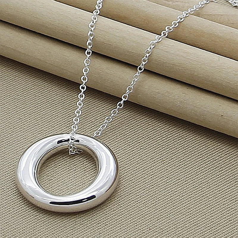 DOTEFFIL 925 Sterling Silver Round Circle Smooth Pendant Necklace 18 Inch Chain For Women Wedding Engagement Fashion Jewelry - Uknowucme