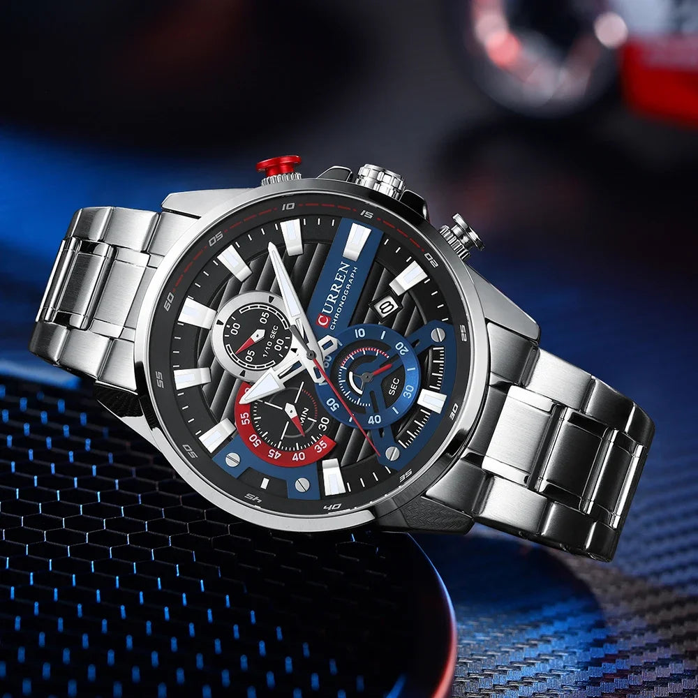 CURREN  Multifunctional Quartz Men's Watch Sport Stainless Steel Strap Luminous Watch with Automatic Date часы мужские наручные - Uknowucme