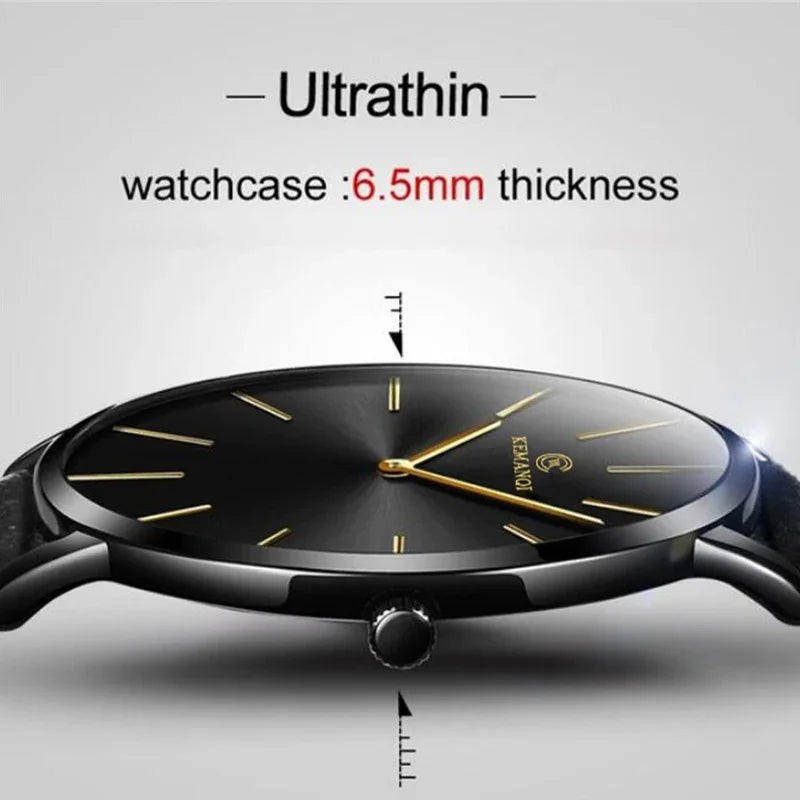 Fashion Ultra Thin Men's Quartz Wristwatch Minimalist Style Mens Watch Leather Band Business Casual Male Clock relogio masculino - Uknowucme