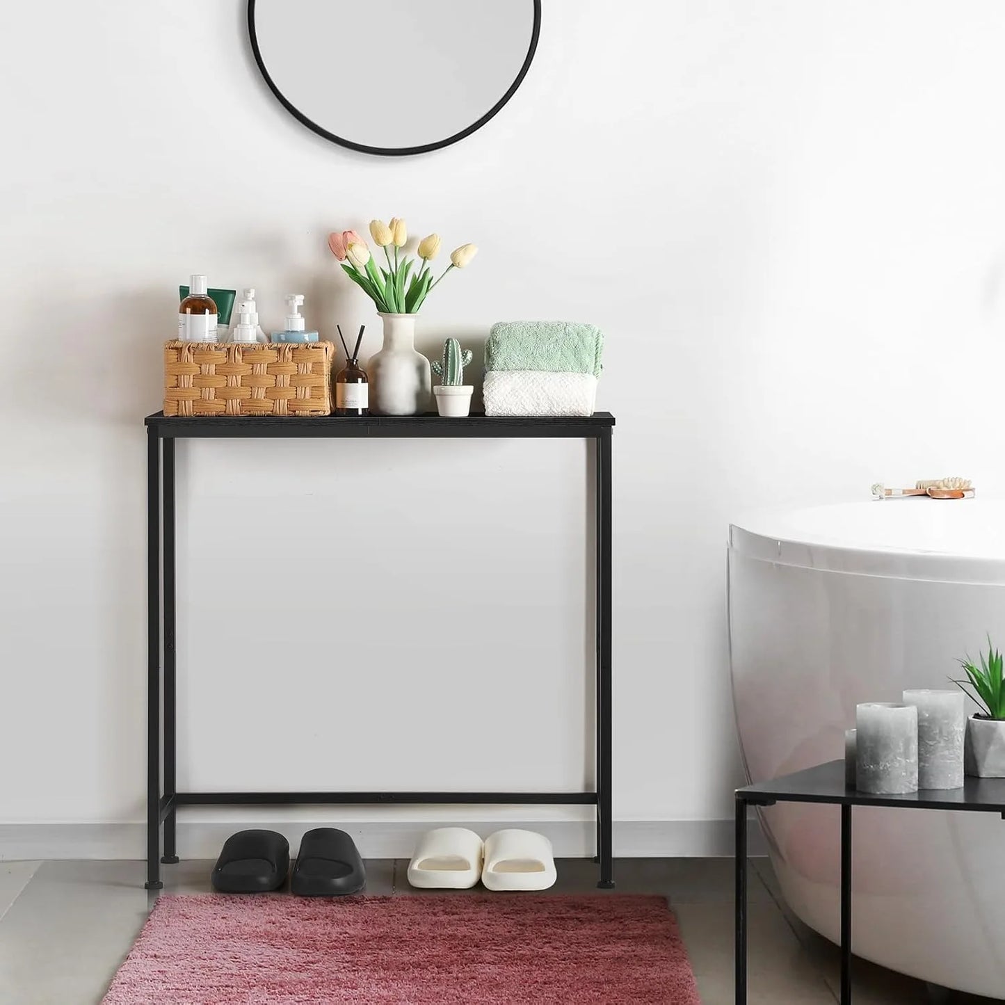 Narrow 29.5" Farmhouse Skinny Console Sofa Table Metal Frame Rustic Brown for Bedroom/Living Room/Foyer