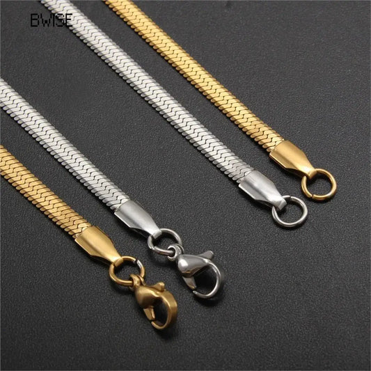 Hot Fashion Unisex Snake Chain Women Necklace Choker Stainless Steel Herringbone Gold Color Chain Necklace For Women Jewelry - Uknowucme