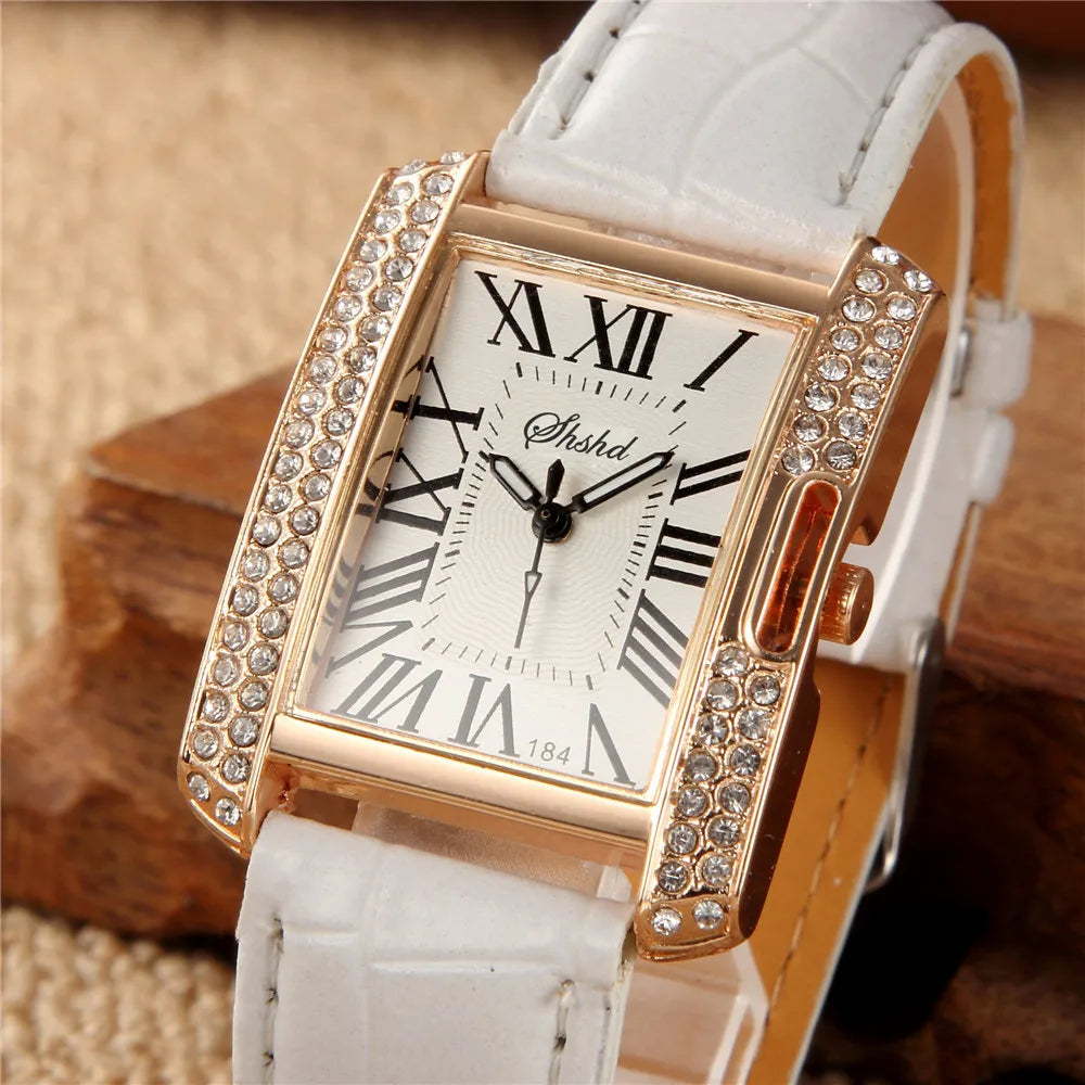 Hot Sale Fashion Rectangle Watch Women Rhinestone Watches Leather Band Quartz Wristwatches Ladies - Uknowucme