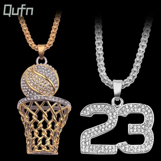 Basketball Hoop Pendant Necklace Basketball Legend Number 23 Drop Necklace Men Hip Hop Rock Neck Chain Jewelry Accessories