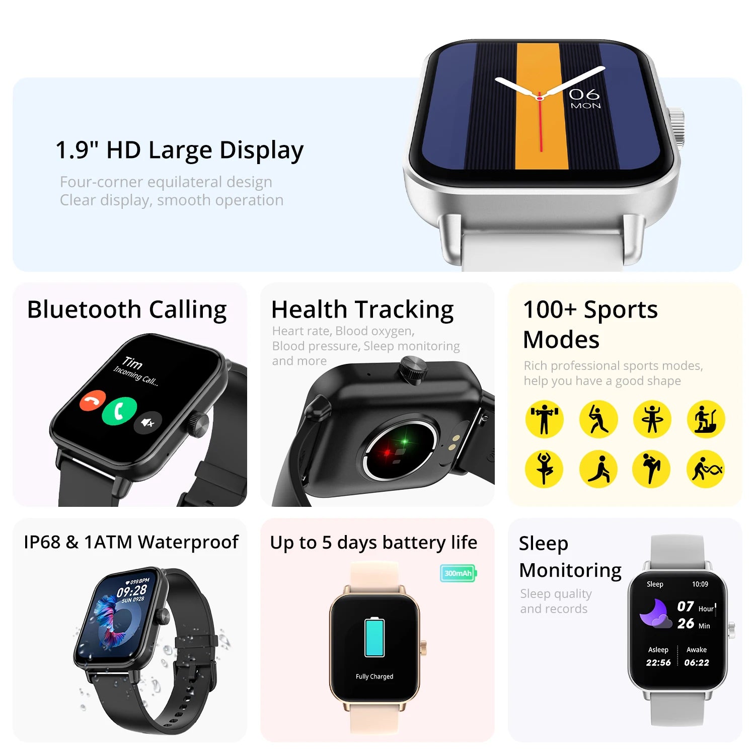 COLMI P81 Voice Calling Smart Watch Ultra 1.9 inch Screen 24H Health Monitor 100+ Sports Modes 100+ Watch Faces Smartwatch - Uknowucme