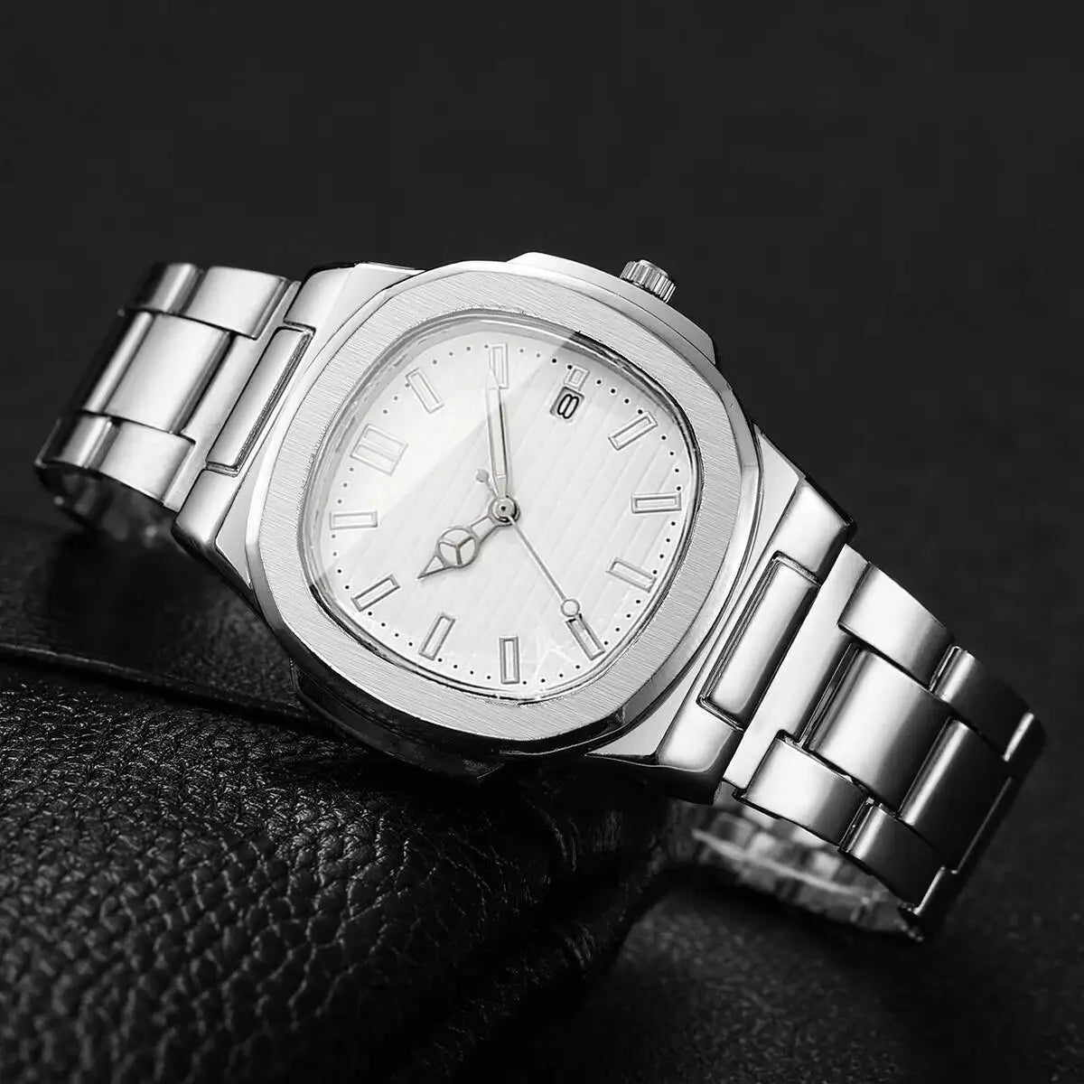Fashion Square Men Business Watches Luxury Stainless Steel Strap Quartz Watch with Calendar For Mens Clock（Without Box） - Uknowucme