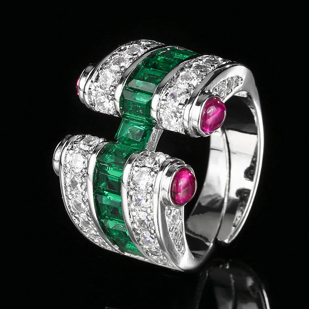 New Retro 3*4MM Ruby Emerald Sapphire Rings Lab Diamond Gemstone Cocktail Party Fine Jewelry Female Anniversary Personality Gift - Uknowucme