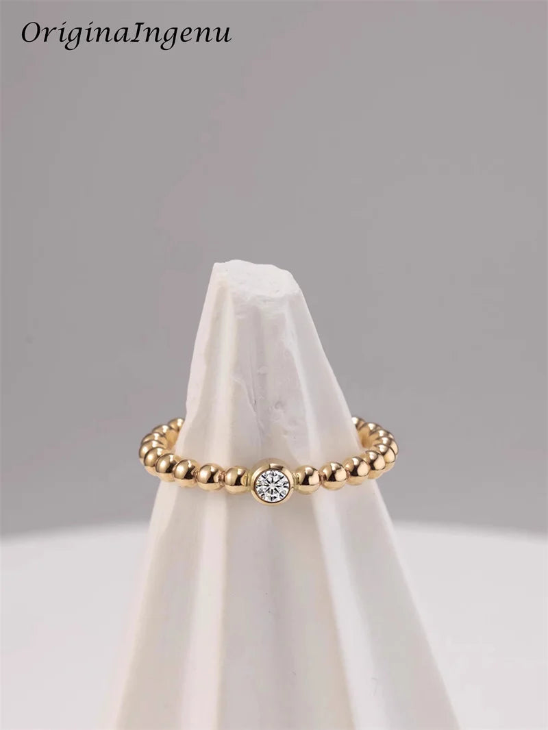 14K Gold Filled Moissanite Ring Handmade Beads Band Ring Minimalism Jewelry Tarnish Resistant Jewelry Boho Women Ring - Uknowucme