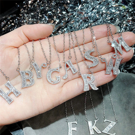 Moissanite A-Z Initial Letter Pendant Necklace For Women Girls 26 Letters 925 Sterling Silver Hip Hop Man Name Jewelry Gift - Uknowucme