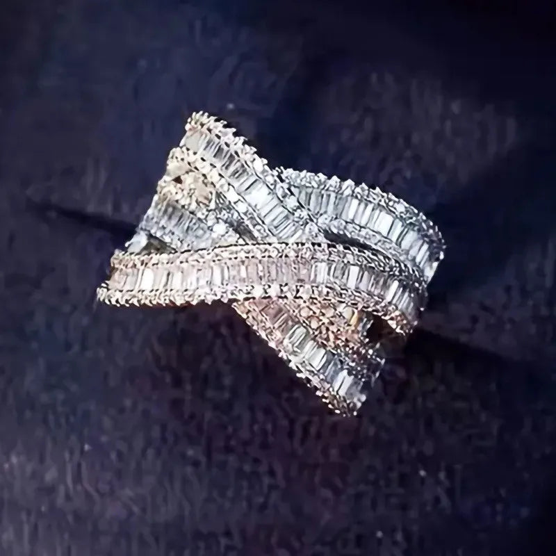 925 Sterling Silver Cross Rings Full Bling Iced Out Cubic Zirconia Gorgeous Wedding Band Accessories for Women Party Jewelry - Uknowucme