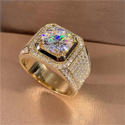 14K Gold Solitaire Male 2ct Lab Zircon Moissanite Ring Silver Color Jewelry Engagement Wedding band Rings for men gift