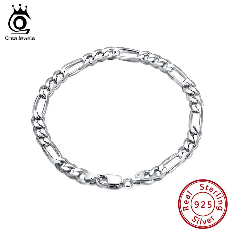 ORSA JEWELS Real 925 Sterling Silver Figaro Bracelets for Women 14K Gold Plated 3.3mm Figaro Link Chain Bracelets Jewelry SB66 - Uknowucme