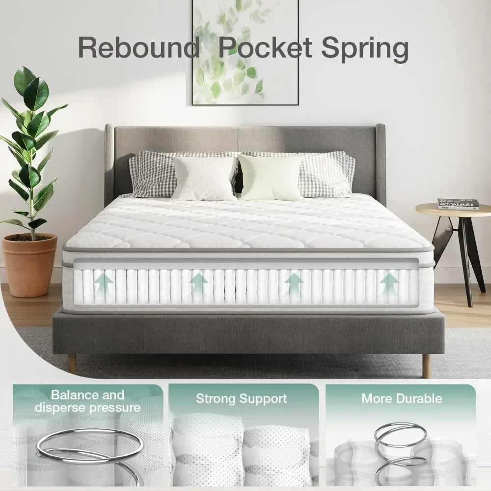 10 inch Queen Size Mattress, Hybrid Mattress Queen Size with Comfortable Foam & Individually Pocket Spring,Queen Mattress in Box - Uknowucme