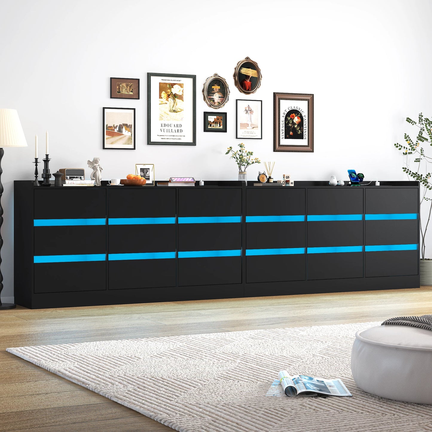 9 Drawer Dresser with Power Outlet & LED Light, Modern Chest of Drawers for Closet, 63" Drawer Organizer Cabinet for Bedroom - Uknowucme