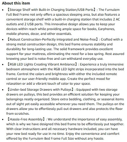 Full/Queen Size Bed Frame with Storage Headboard, Metal Platform Bed Frame with Storage Drawers, LED Lights and Charging Station - Uknowucme