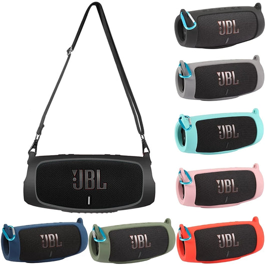 New Bluetooth Speaker Case Soft Silicone Cover Skin With Strap Carabiner for JBL Charge 5 Wireless Bluetooth Speaker Bag - Uknowucme