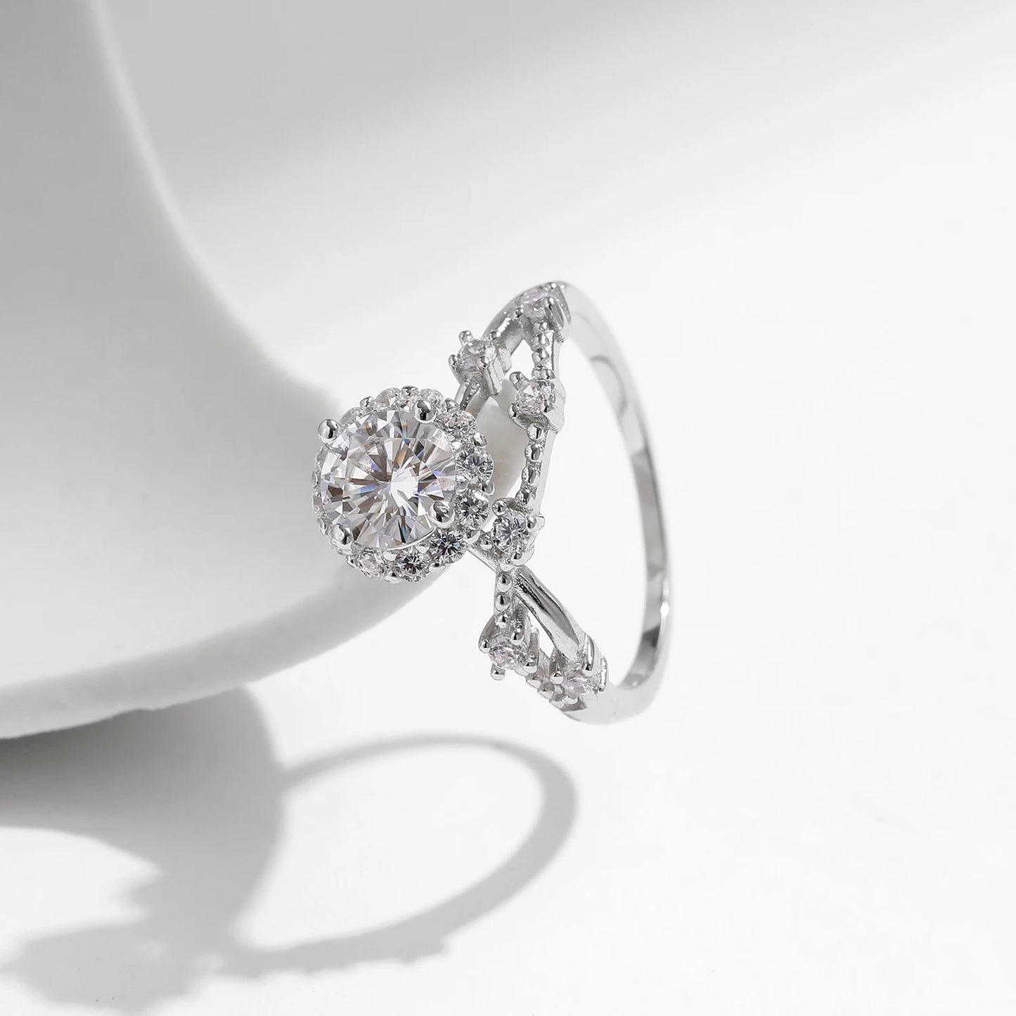 MODIAN Moissanite Ring Delicate Lab Diamond Halo Ring 925 Sterling Silver Crown Luxury Rings for Women Wedding Fine Jewelry - Uknowucme