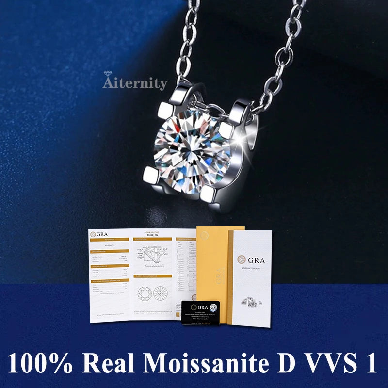 925 Sterling Silver Necklace Pendant 100% Real Moissanite For Women Fashion Clavicle Chain Necklaces Wedding Party Jewelry Gift - Uknowucme