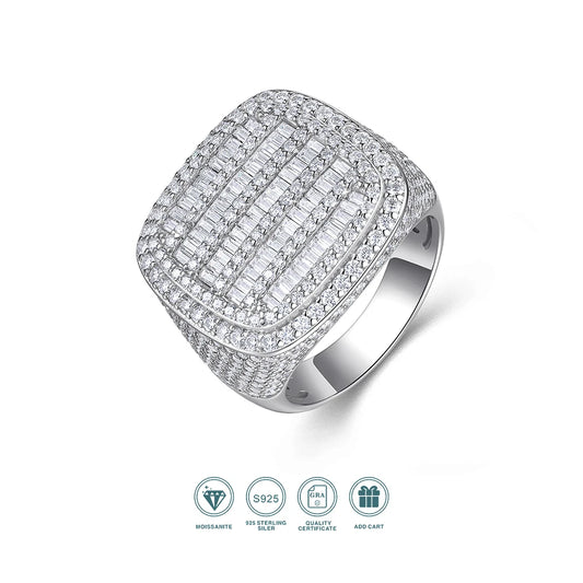 JIUZUAN Moissanite Ring 925 sterling silver 18K gold plated Elegant pave design Suitable for men GRA certificate included. - Uknowucme