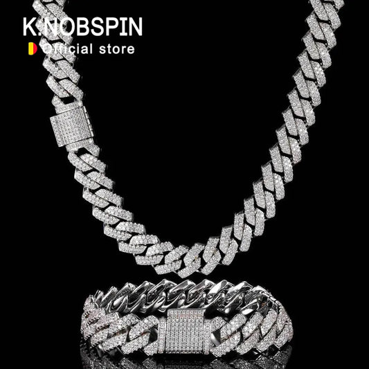 KNOBSPIN D Color Moissanite Cuban Bracelet 925 Sterling Sliver Plated with 18k White Gold Diamond Cuban Link Chain for Women Man - Uknowucme