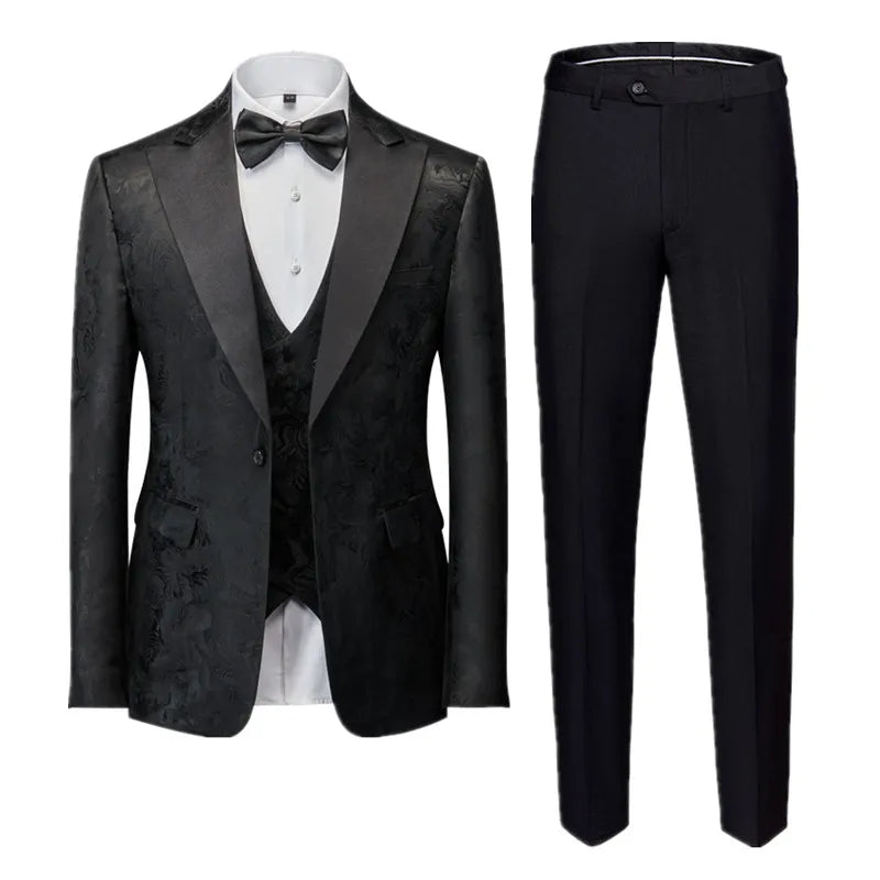 Men's Business Banquet Jacquard Suit 3piece Gentlemen's Court Clothing Men Wedding Party Groom Dress Male Blazers + Pants + Vest - Uknowucme