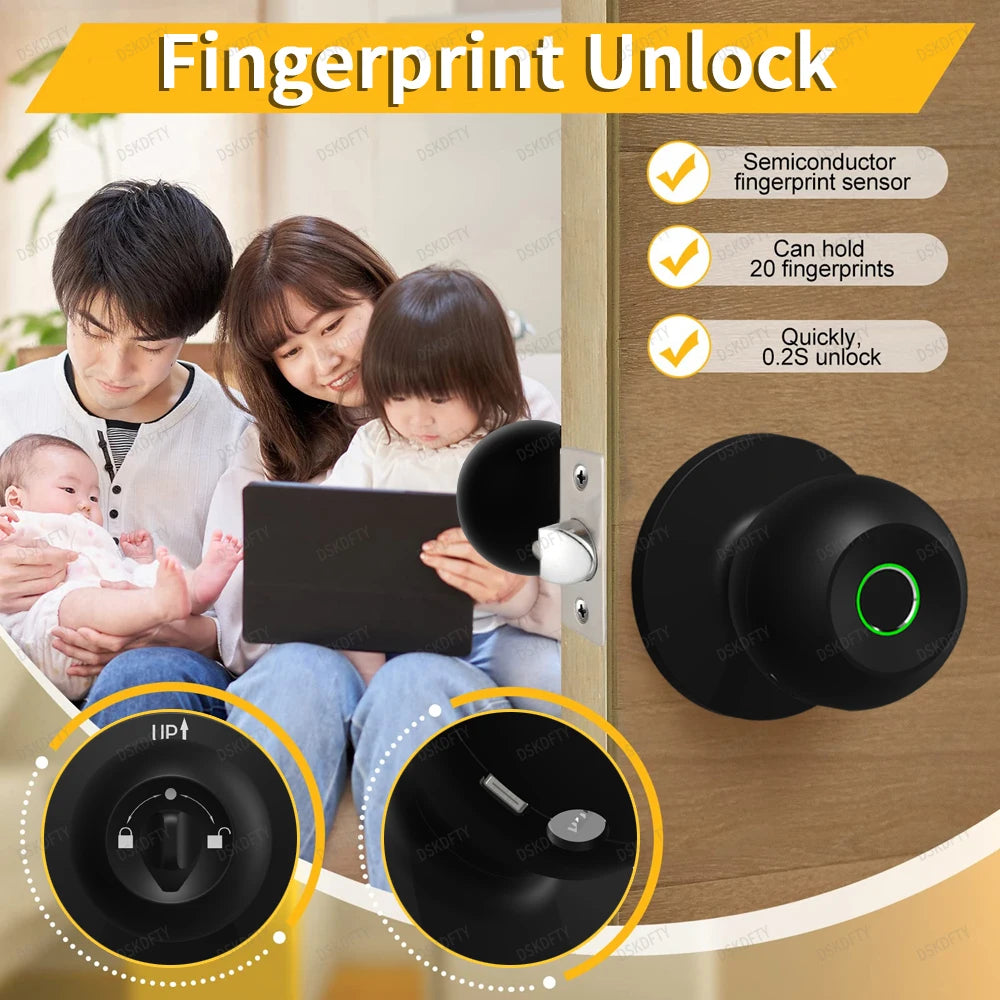 Fingerprint Door Lock For Bedroom Smart Lock Biometric Door Knob Lock with App Control for Bedrooms Cloakroom Apartments Offices - Uknowucme