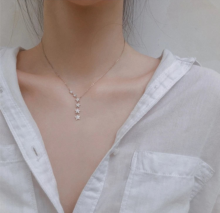 Fashion Pentagram Star 925 Sterling Silver Crystal Clavicle Chain Necklaces  XL065 - Uknowucme