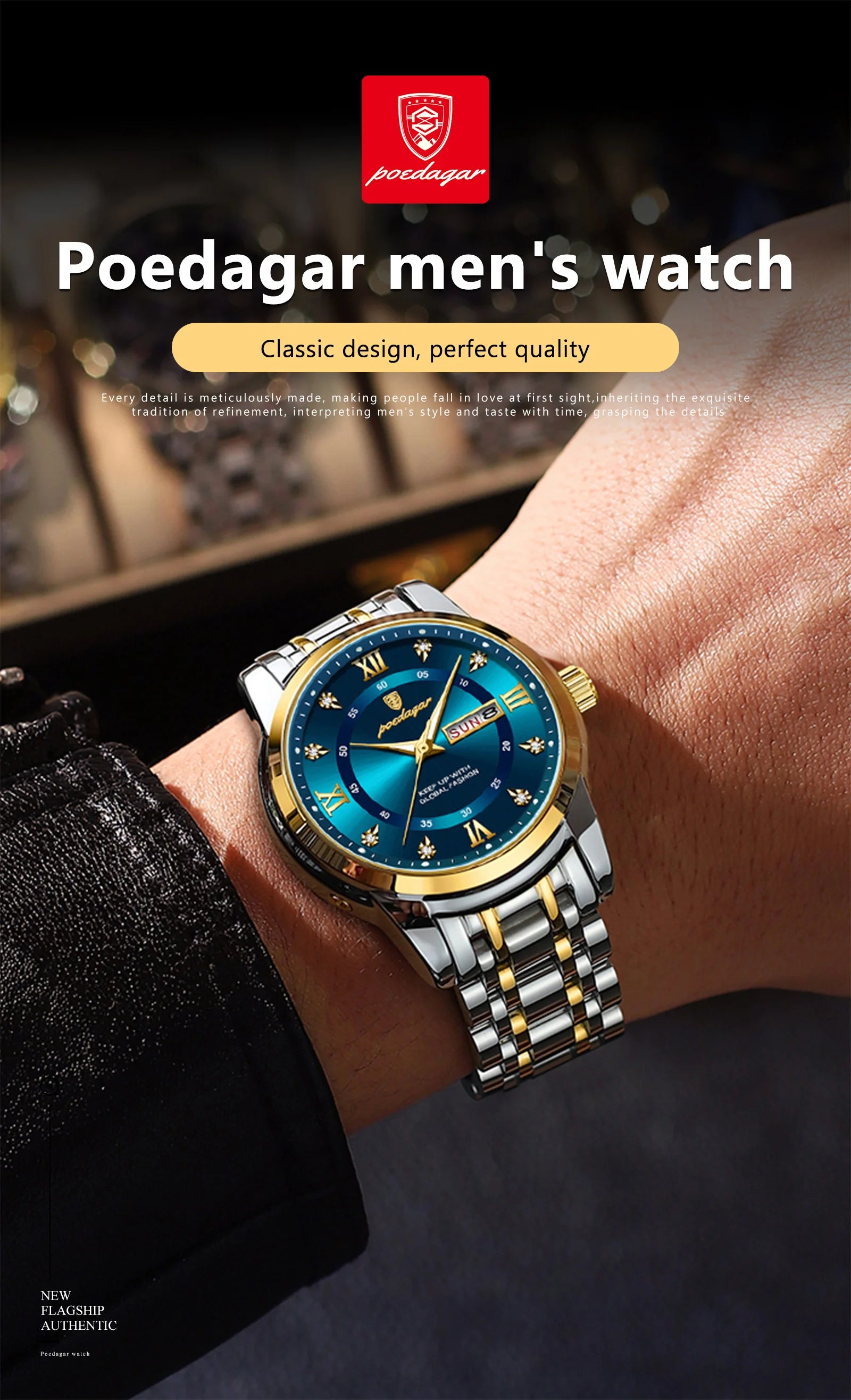 POEDAGAR Luxury Trendy Watch for Men Waterproof Luminous Date Week Man Watch Business Quartz Stainless Steel Men's Watches Reloj - Uknowucme