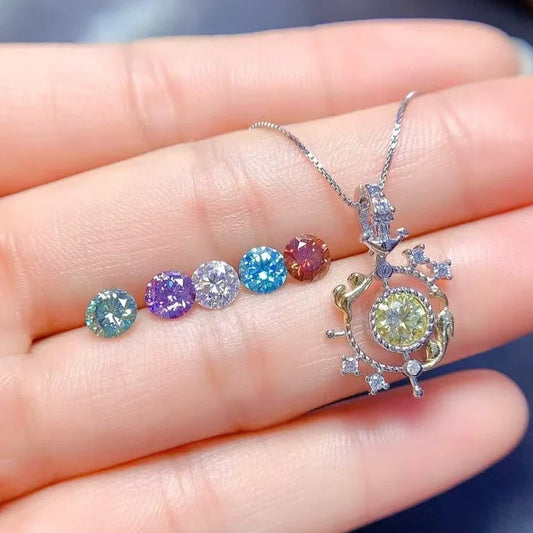 Multi-color Moissanite 925 Silver Pendant 5mm VVS Grade Moissanite Necklace Pendant 18K Gold Plated Gemstone Jewelry - Uknowucme
