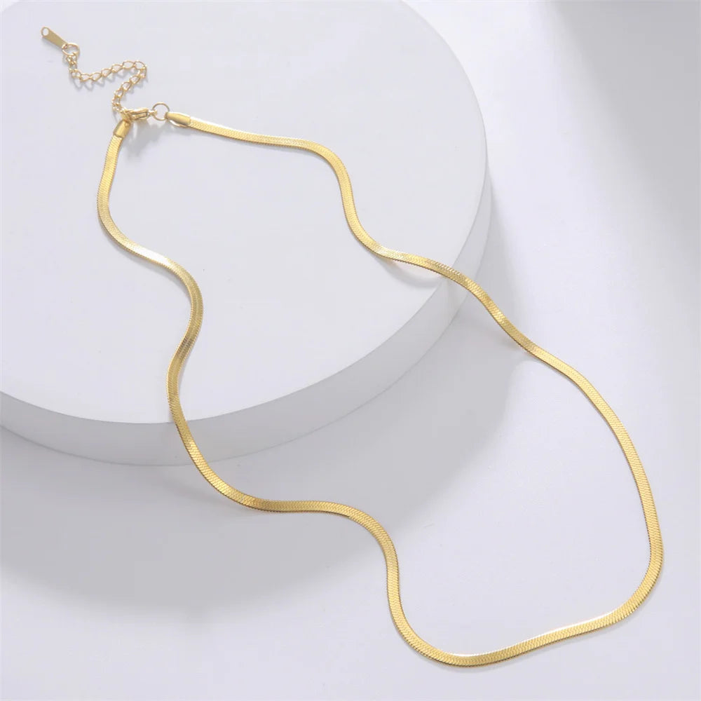 Skyrim Stainless Steel Snake Chain Necklace for Women Men Gold Color Herringbone Choker Neck Chains 2024 Trend Jewelry Gift Hot - Uknowucme