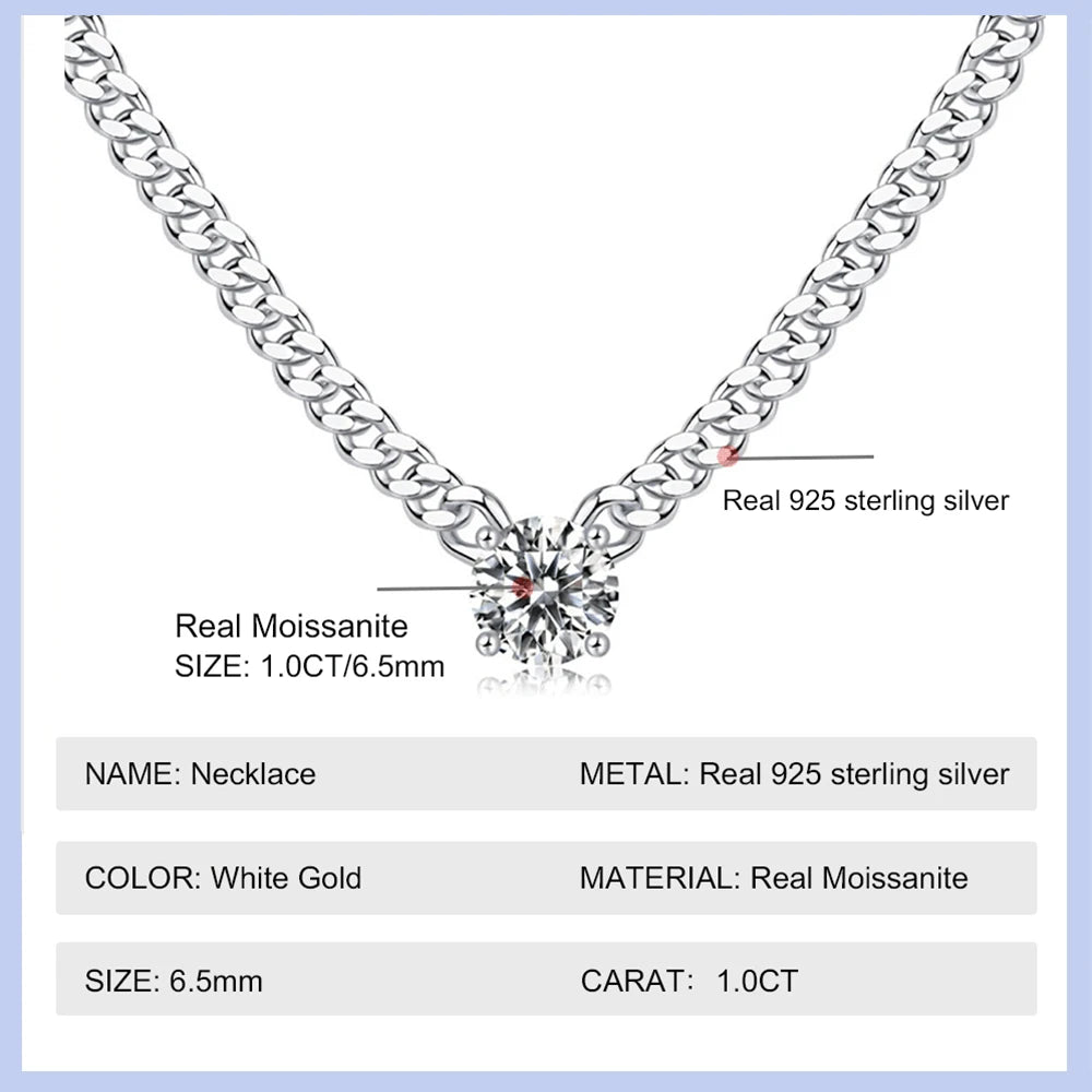 Timerain Cuban Chain 1 Carat Moissanite Pendant Necklace White Gold Plate 925 Sterling Silver Unisex Jewelry Hip Hop Style Gift - Uknowucme