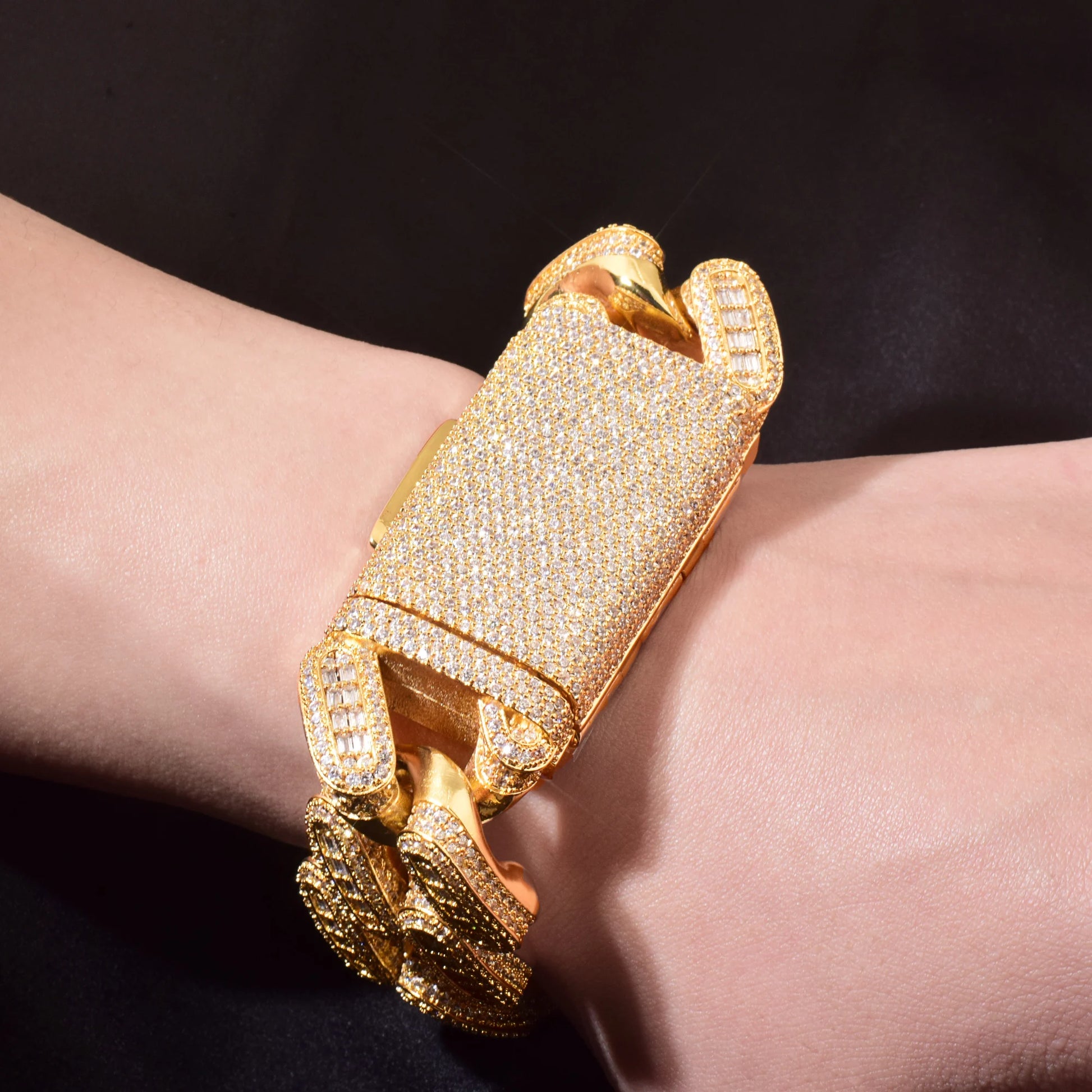 CUC 28mm Big Hip Hop Bracelet for Men's Thick Heavy Miami Baugette Zircon Cuban Chain Gold Silver Color Link Rock Jewelry - Uknowucme