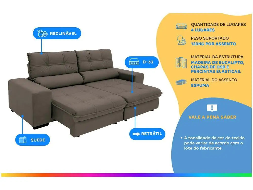 4 Seater Suede Brunello Linoforte Recliner Retractable Sofa