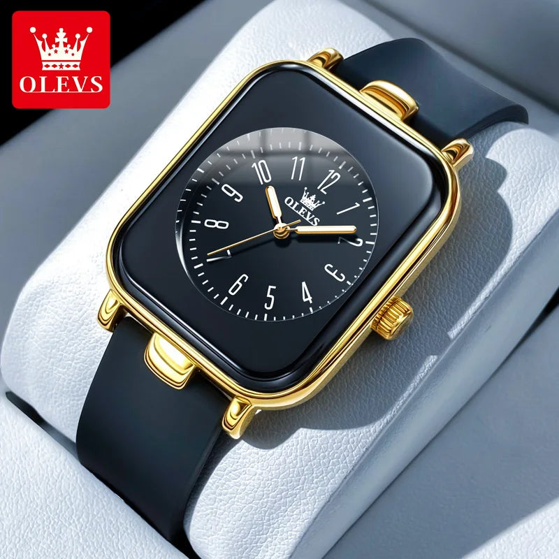 OLEVS Square Dial Ladies' Watches Fashion Casual Waterproof Luminous Watch Simple Silicone Strap Quartz Watch for Women 9961