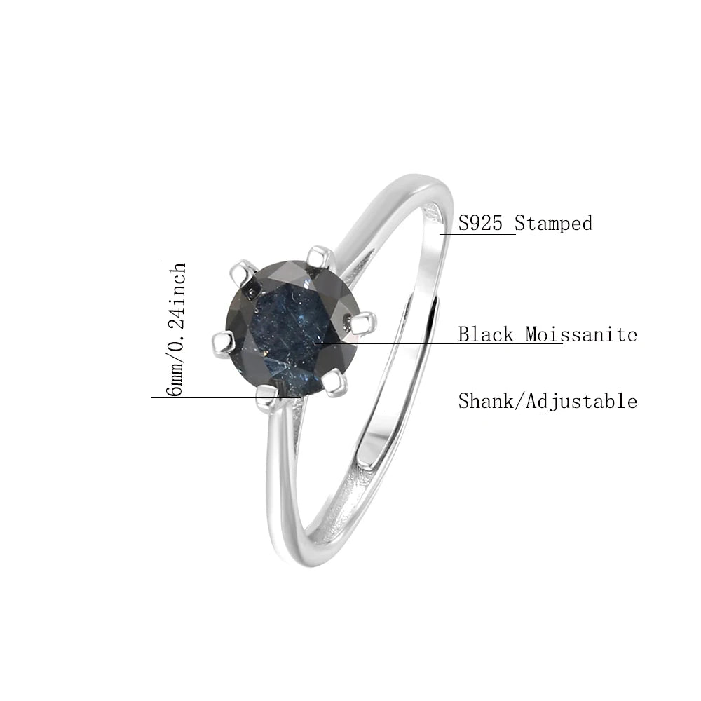 Black Moissanite Ring 925 Sterling Silver Classic Geometric Inlay Ring Hypoallergenic Diamond Alternative Jewelry Elegant Gift - Uknowucme
