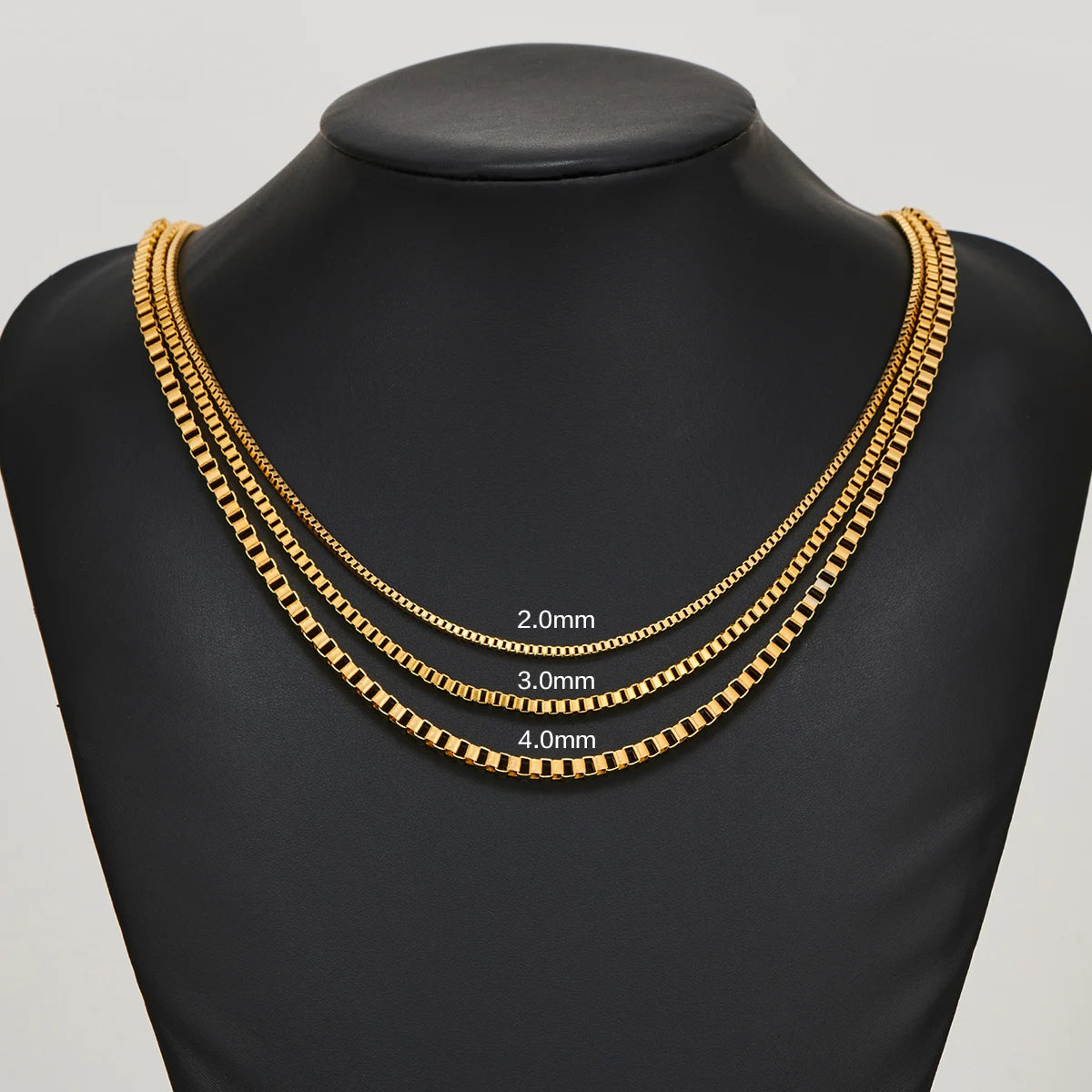 2mm/3mm/4mm Thickness Gold Color Stainless Steel Square Box Chain Necklace for Men Women Classic Jewelry 14 to 40 Inches - Uknowucme