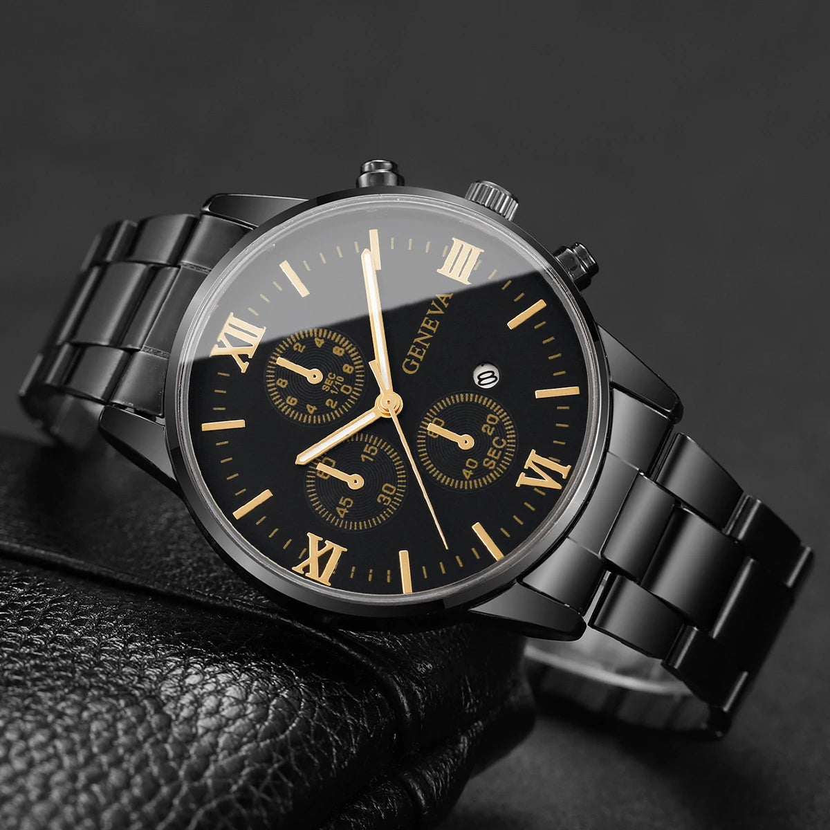 4PCS/Set Luxury Men's Calendar Watch Fashion Roma Dial Men Business Quartz Watches Jewelry Set Reloj Hombre（Without Box） - Uknowucme