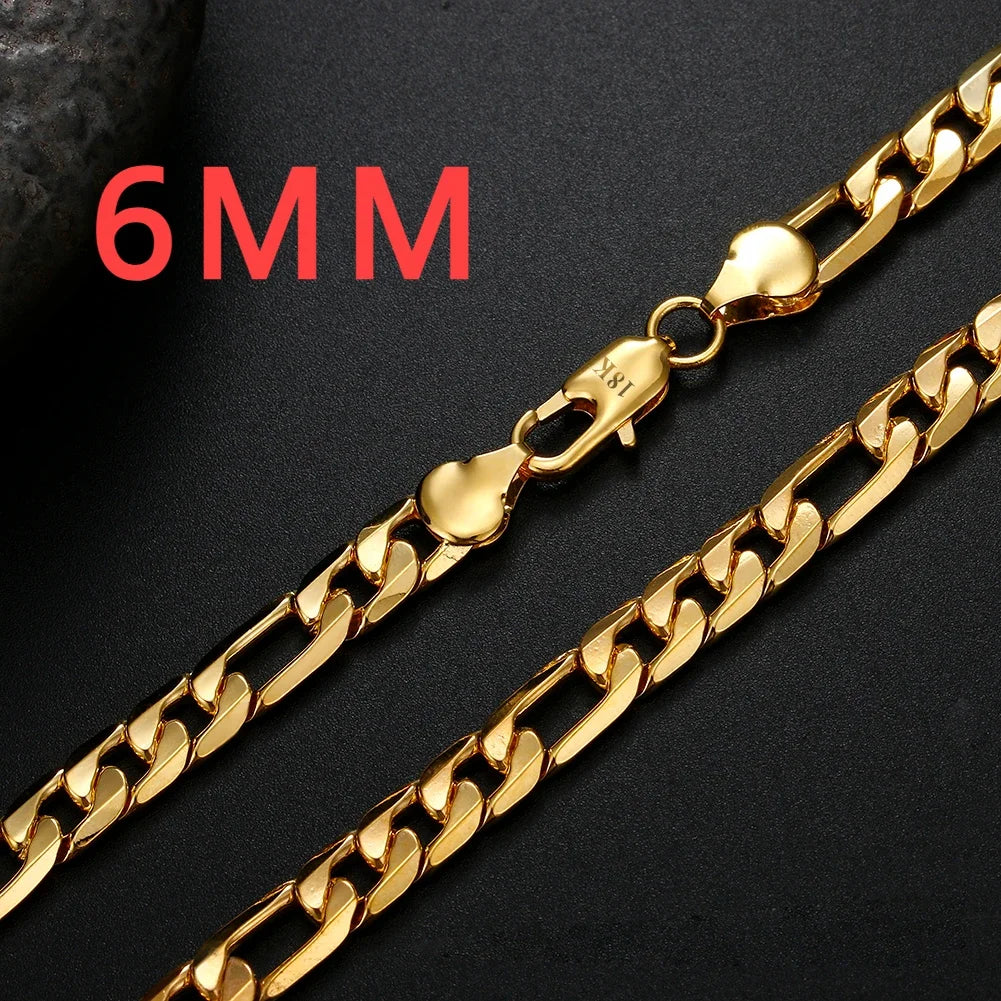 925 Sterling silver 18K gold Necklace 6MM sideways chain Nice noble for Men Women fashion Jewelrys Wedding party - Uknowucme
