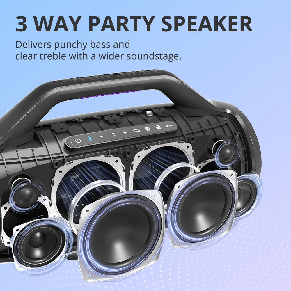 Tronsmart Bang Max Speaker 130W Party Speaker with 3 Way Sound System, Sync Up 100+ Speakers, APP Control, Guitar/Mic Input - Uknowucme