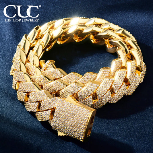 CUC Men Hip Hop Necklace 20mm 4Row Miami Cuban Chain Gold Color Iced Out Zirconia Link Fashion Rock Rapper Jewelry - Uknowucme