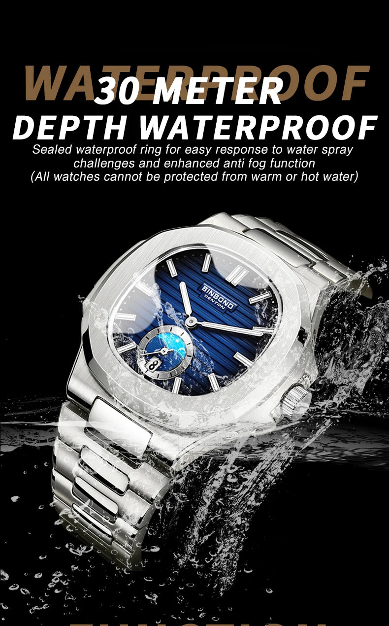 BINBOND Luxury Men Wristwatch Business Waterproof Luminous Date Man Watch Stainless Steel Men's Quartz Watches Relogio Masculino - Uknowucme