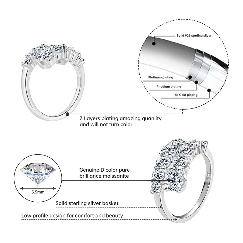 10 Stones All Moissanite Bridal Rings Open Ring 925 Silver with Certificate Woman Engagement Wedding Jewelry Anillos Original - Uknowucme