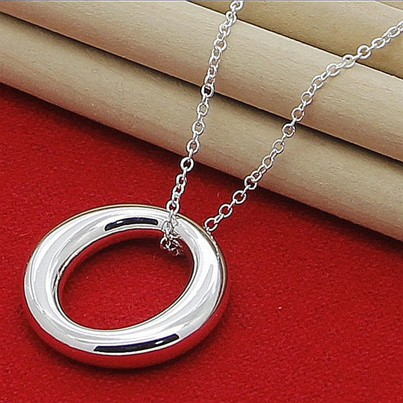 DOTEFFIL 925 Sterling Silver Round Circle Smooth Pendant Necklace 18 Inch Chain For Women Wedding Engagement Fashion Jewelry - Uknowucme