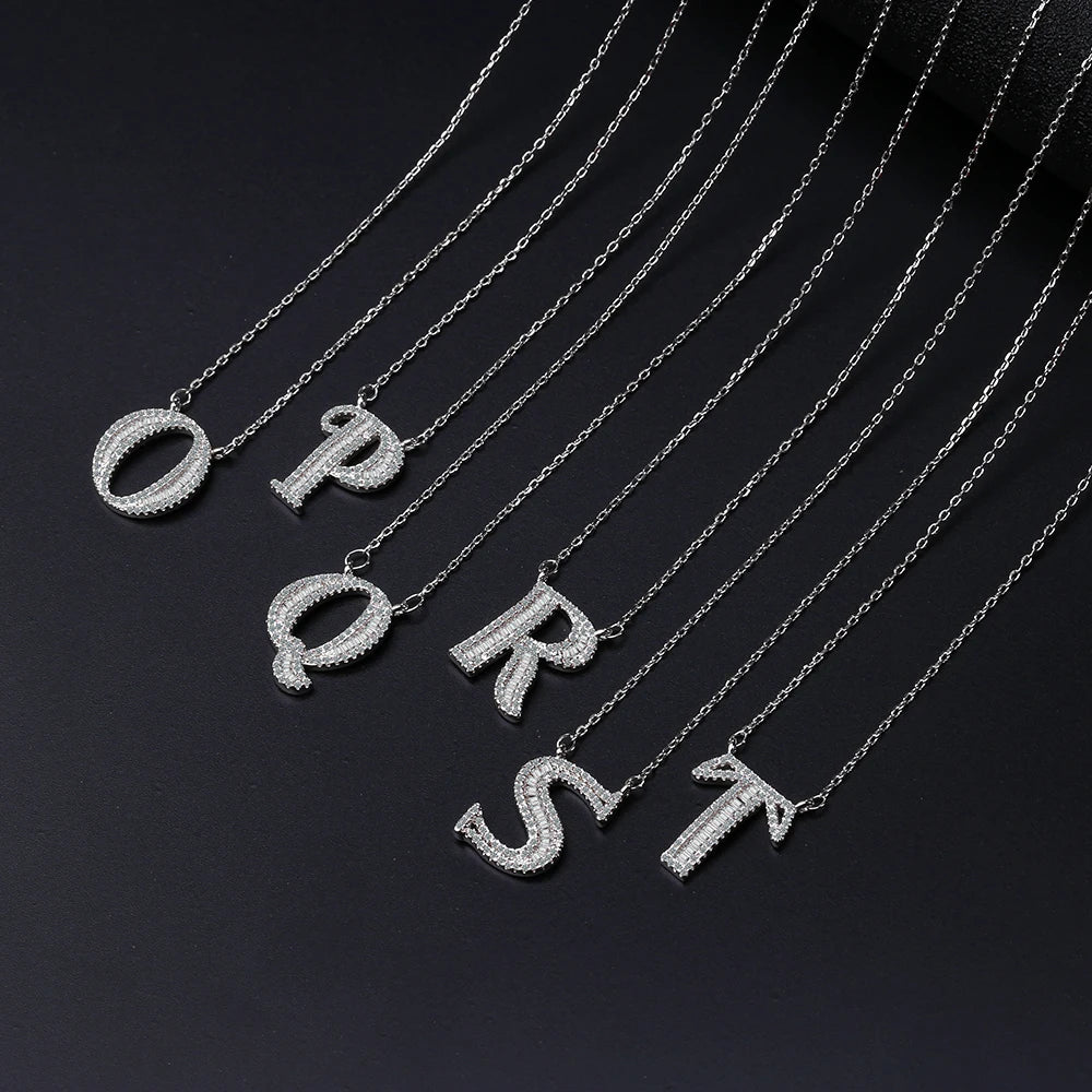 Moissanite A-Z Initial Letter Pendant Necklace For Women Girls 26 Letters 925 Sterling Silver Hip Hop Man Name Jewelry Gift - Uknowucme