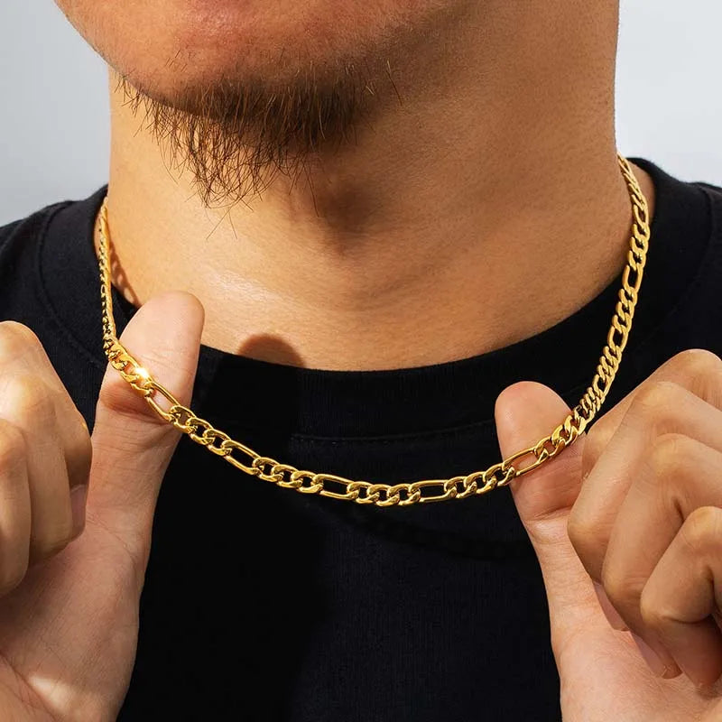 Men 's Figaro Chain Necklace Stainless Steel Minimalist 3mm 60cm Gold Color Fashion New Hip Hop Jewelry Gift Collar Hombres - Uknowucme