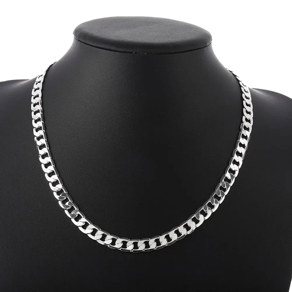 Men's 925 Sterling Silver Italian Cuban Curb Chain Necklaces For Men Women Solid Silver Figaro Chain Layering Necklace