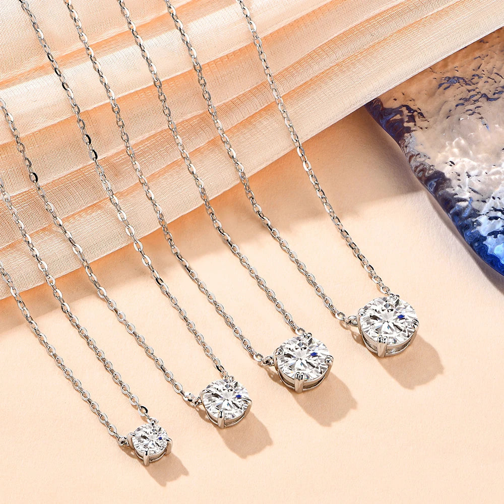 Moissanite Diamond 6.5mm 1CT Necklace For Woman Pendant 925 Silver Necklace For Women Chains Party Bridal Fine Jewelry - Uknowucme