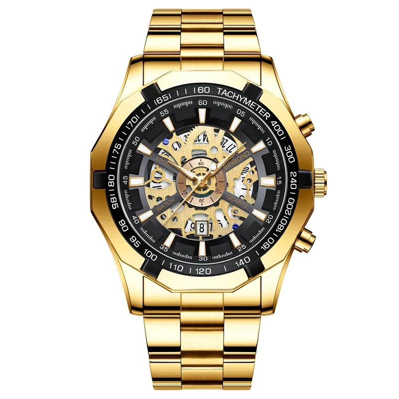 2025 Mens Quartz Watches Top Brand Luxury Stainless Steel Waterproof Hollow Out Blue Big Male Wristwatches Relogio Masculino - Uknowucme