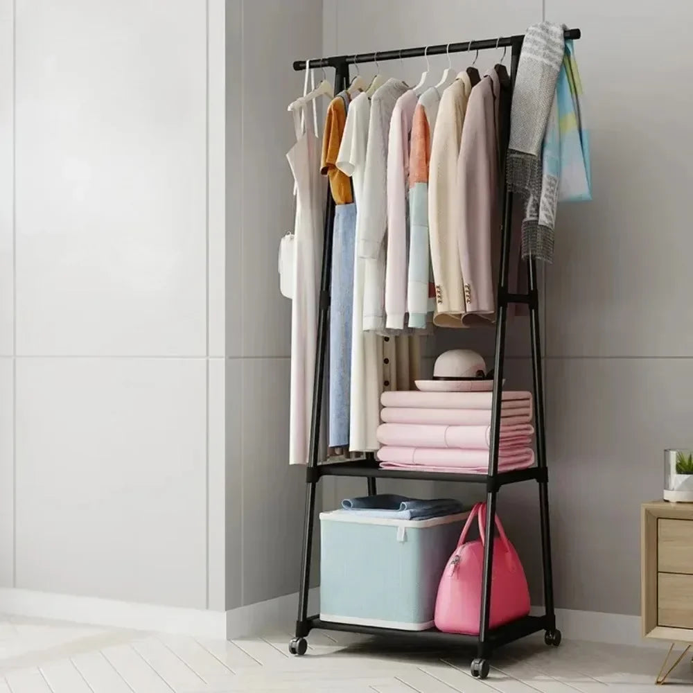 Portability Coat and Hat Rack with Wheels Floor Stand Multi-layer Storage Rack Large Capacity Space Saving Hanging Clothes Stand