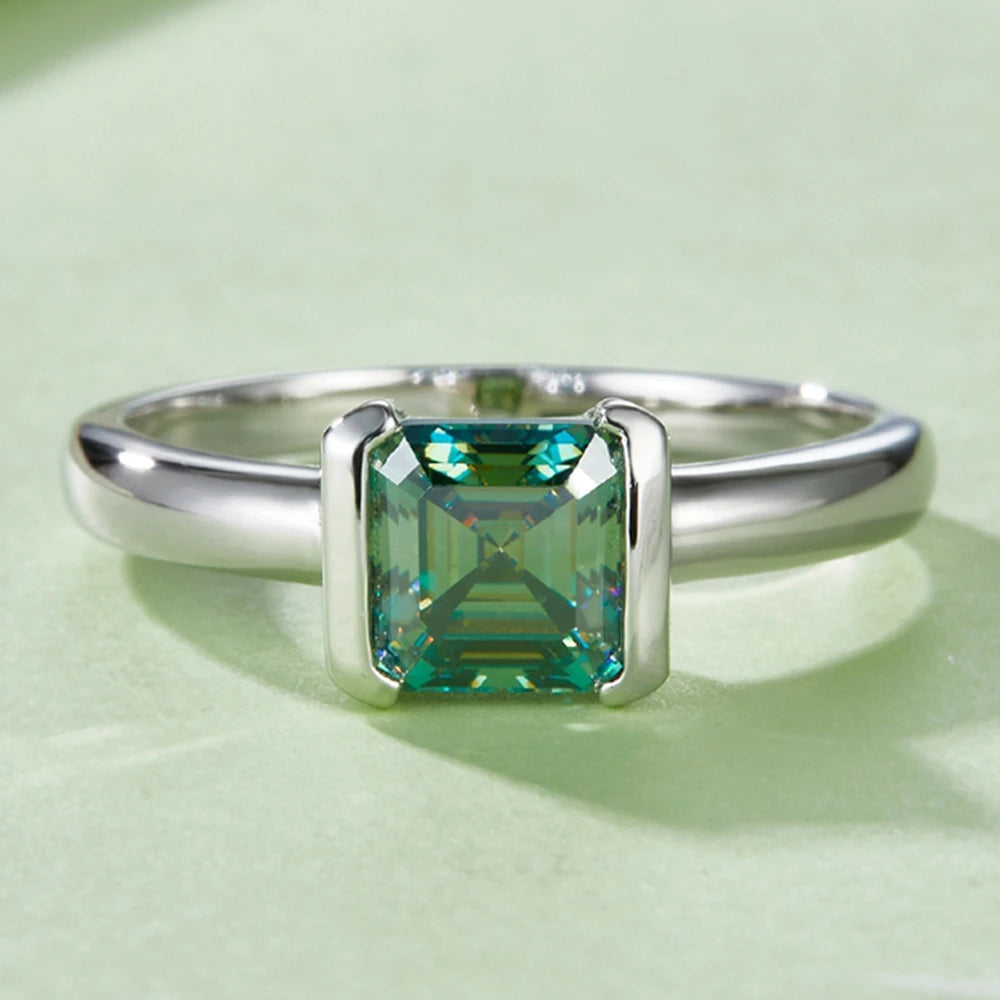 Vinregem 3EX VVS1 Colorful 1CT Asscher Cut Real Moissanite Diamond Ring for Women 925 Sterling Silver Wedding Engagement Jewelry - Uknowucme